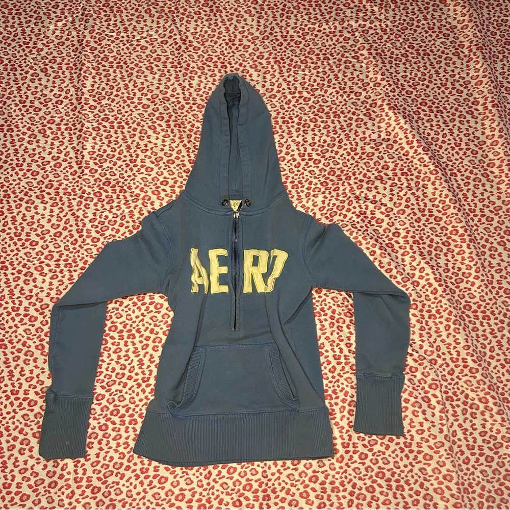 Early 2000s Aeropostale Light blue quarter-Zip Hoodie with Yellow Logo - Women